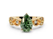 Leaf Engagement Ring Setting for Fancy Green Pear-Shaped Center with Milgrain Accent Band and Prong Head in Yellow Gold