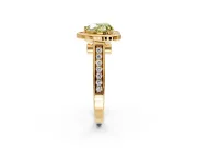 Halo Engagement Ring Setting for Fancy Yellow Heart-Shaped Center with Outer Bezel Rim, Pave Band and Prong Head in Yellow Gold