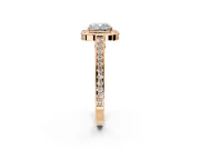 Halo Engagement Ring Setting for Cushion Cut Center with Framed Halo, Pave Band and Prong Head in Rose Gold