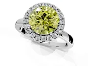 Halo Engagement Ring Setting for Fancy Yellow Round Cut Center with Thin Plain Band and Prong Head in Sterling Silver
