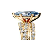 Solitaire Engagement Ring Setting for Fancy Blue Marquise Center with Woven 3-Strand Pave Band and Prong Head in Yellow Gold