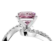 Solitaire Engagement Ring Setting for Fancy Pink Princess Cut Center with Pave Bypass Swirl Band and Prong Head in Platinum