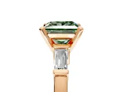3 Stone Engagement Ring Setting for Fancy Green Princess Cut Center with Channel Baguette Accents and Prong Head in Rose Gold