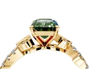 Leaf Motif Engagement Ring Setting for Fancy Green Emerald Cut Center with Pave Band and Prong Head in Yellow Gold