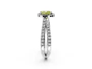 Halo Engagement Ring Setting for Fancy Yellow Cushion Cut Center with Double Pave Split Shank and Prong Head in Sterling Silver