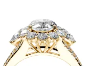 Halo Engagement Ring Setting for Oval Center with Two-Strand Split Shank and Prong Head in Yellow Gold