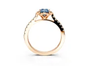 Floral Engagement Ring Setting for Fancy Blue Emerald Cut Center with Pave Band and Floral Prong Head in Rose Gold