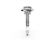 Halo Engagement Ring Setting for Fancy Green Emerald Cut Center with Outer Bezel Rim, Pave Band and Prong Head in Platinum