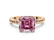 Rope Engagement Ring Setting for Fancy Pink Asscher Cut Center with Accent Shoulders and Prong Head in Rose Gold
