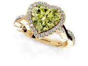 Halo Engagement Ring Setting for Fancy Yellow Heart-Shaped Center with Twist Band and Prong Head in Yellow Gold