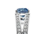 Split Shank Engagement Ring Setting for Fancy Blue Cushion Cut Center with Pave Split Shank and Prong Head in White Gold