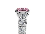 Solitaire Engagement Ring Setting for Fancy Pink Asscher Cut Center with Pave Cathedral Shoulders and Prong Head in Platinum