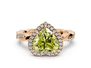 Halo Engagement Ring Setting for Fancy Yellow Heart-Shaped Center with Pave and Plain Twist Band and Prong Head in Rose Gold