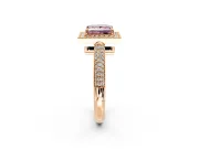 Milgrain Halo Engagement Ring Setting for Fancy Pink Princess Cut Center with Three-Sided Pave Band and Prong Head in Rose Gold
