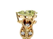 Leaf Engagement Ring Setting for Fancy Yellow Pear-Shaped Center with Milgrain Accent Band and Prong Head in Yellow Gold