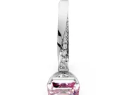Side Accent Engagement Ring Setting for Fancy Pink Asscher Cut Center with Accent Shoulders and Prong Head in Platinum