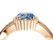 Halo Engagement Ring Setting for Fancy Blue Cushion Cut Center with Wide Band, Inlaid Accent Row and Prong Head in Rose Gold