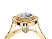 Halo Engagement Ring Setting for Fancy Blue Marquise Center with Milgrain Frame, Pave Band and Prong Head in Yellow Gold
