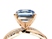 Solitaire Engagement Ring Setting for Fancy Blue Asscher Cut Center with Pave and Plain Crossover and Basket Head in Rose Gold