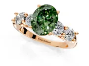 5 Stone Engagement Ring Setting for Fancy Green Oval Center with Graduated Accents and Prong Head in Rose Gold