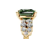 Cluster Engagement Ring Setting for Fancy Green Asscher Cut Center with 2-Row Shoulder Clusters and Prong Head in Yellow Gold
