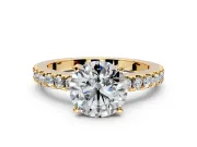 Solitaire Engagement Ring Setting for Round Cut Center with Single Row Accent Band and Prong Head in Yellow Gold