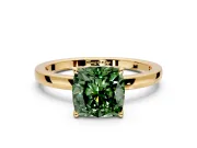 Solitaire Engagement Ring Setting for Fancy Green Cushion Cut Center with Thin Rounded Plain Band and Prong Head in Yellow Gold