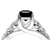 Solitaire Engagement Ring Setting for Fancy Black Emerald Cut Center with Graduated Shared Prongs and Prong Head in Sterling Silver