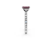 Solitaire Engagement Ring Setting for Fancy Pink Emerald Cut Center with Fine Pave Band and Claw Prong Head in Sterling Silver