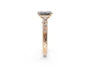 Cluster Engagement Ring Setting for Emerald Cut Center with Round Cut Accent Band and Prong Head in Rose Gold