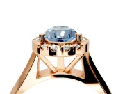 Halo Engagement Ring Setting for Fancy Blue Pear-Shaped Center with Square Band and Prong Head in Rose Gold