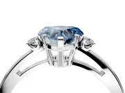 3 Stone Engagement Ring Setting for Fancy Blue Heart-Shaped Center with Low-Set Round Cut Accents and Prong Head in White Gold