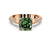 Solitaire Engagement Ring Setting for Fancy Green Cushion Cut Center with Multi-Row Accents and Prong Head in Rose Gold