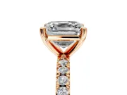 Solitaire Engagement Ring Setting for Asscher Cut Center with Fine Pave Band and Claw Prong Head in Rose Gold
