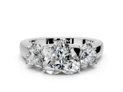 3 Stone Engagement Ring Setting for Heart-Shaped Center with Raised Basket Heads and Prong Head in White Gold
