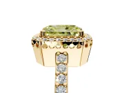 Halo Engagement Ring Setting for Fancy Yellow Radiant Cut Center with Inner Milgrain Border and Prong Head in Yellow Gold
