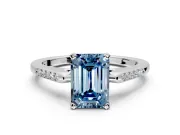 Solitaire Engagement Ring Setting for Fancy Blue Emerald Cut Center with Channel Accents and Prong Head in Sterling Silver