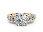 Cluster Engagement Ring Setting for Radiant Cut Center with 2-Row Shoulder Clusters and Prong Head in Yellow Gold