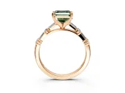 Baguette Engagement Ring Setting for Fancy Green Asscher Cut Center with Alternating Bar-Set Band and Prong Head in Rose Gold
