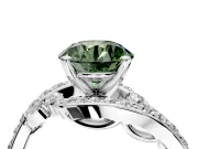 Solitaire Engagement Ring Setting for Fancy Green Round Cut Center with Pave Bypass Twist Band and Prong Head in Platinum