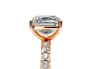 Solitaire Engagement Ring Setting for Asscher Cut Center with Round Cut Pave Band and Prong Head in Rose Gold