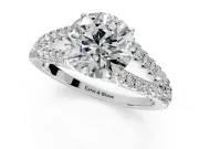 Solitaire Engagement Ring Setting for Round Cut Center with Pave Split Shank and Prong Head in Platinum