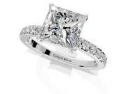Solitaire Engagement Ring Setting for Princess Cut Center with Round Cut Pave Band and Prong Head in Sterling Silver