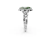 Halo Engagement Ring Setting for Fancy Green Marquise Center with Open Scroll Shoulders and Prong Head in Platinum