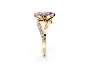Solitaire Engagement Ring Setting for Fancy Pink Marquise Center with Pave Bypass Swirl Band and Prong Head in Yellow Gold
