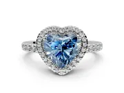 Halo Engagement Ring Setting for Fancy Blue Heart-Shaped Center with Inner Milgrain Border and Prong Head in Platinum