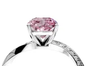 Side Accent Engagement Ring Setting for Fancy Pink Cushion Cut Center with Accent Shoulders and Prong Head in Platinum