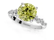 Solitaire Engagement Ring Setting for Fancy Yellow Round Cut Center with Trailing Leaf Accent Band and Prong Head in White Gold