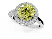Halo Engagement Ring Setting for Fancy Yellow Round Cut Center with Plain Tapered Band and Prong Head in Platinum