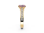Solitaire Engagement Ring Setting for Fancy Pink Radiant Cut Center with Channel Band and Double Claw Prong Head in Yellow Gold